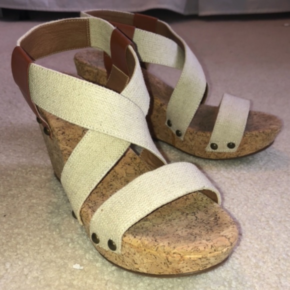 Lucky Brand Shoes - Tan Wedges With Stud Details and Cork Base